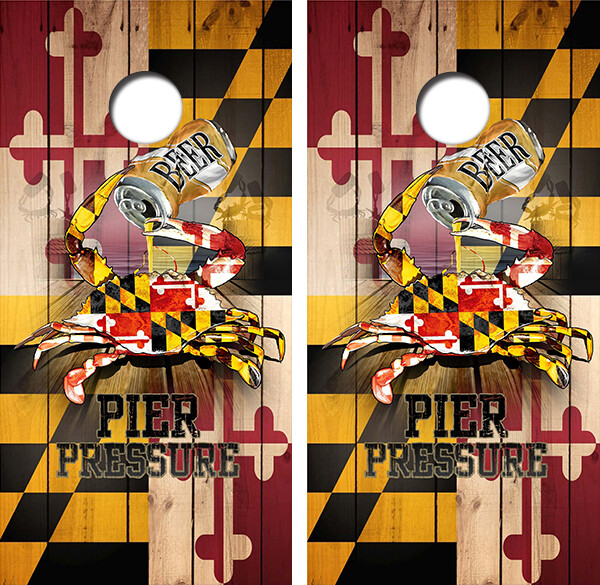 Maryland Beer Crab Flag Cornhole Board Wraps FREE LAMINATION #3278