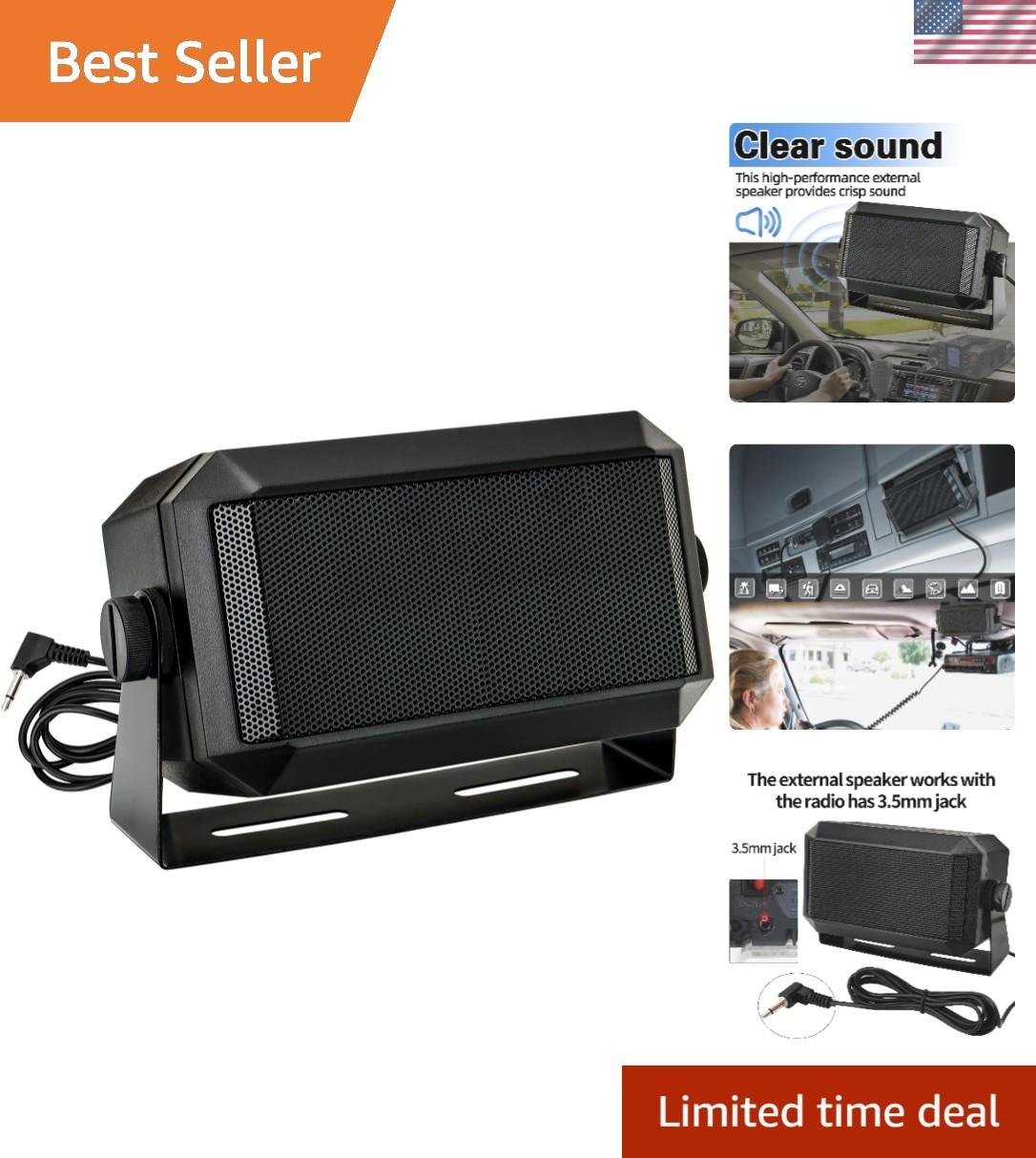 Rectangular External Communications Speaker/CB Radio Speaker for Ham Radio, E...