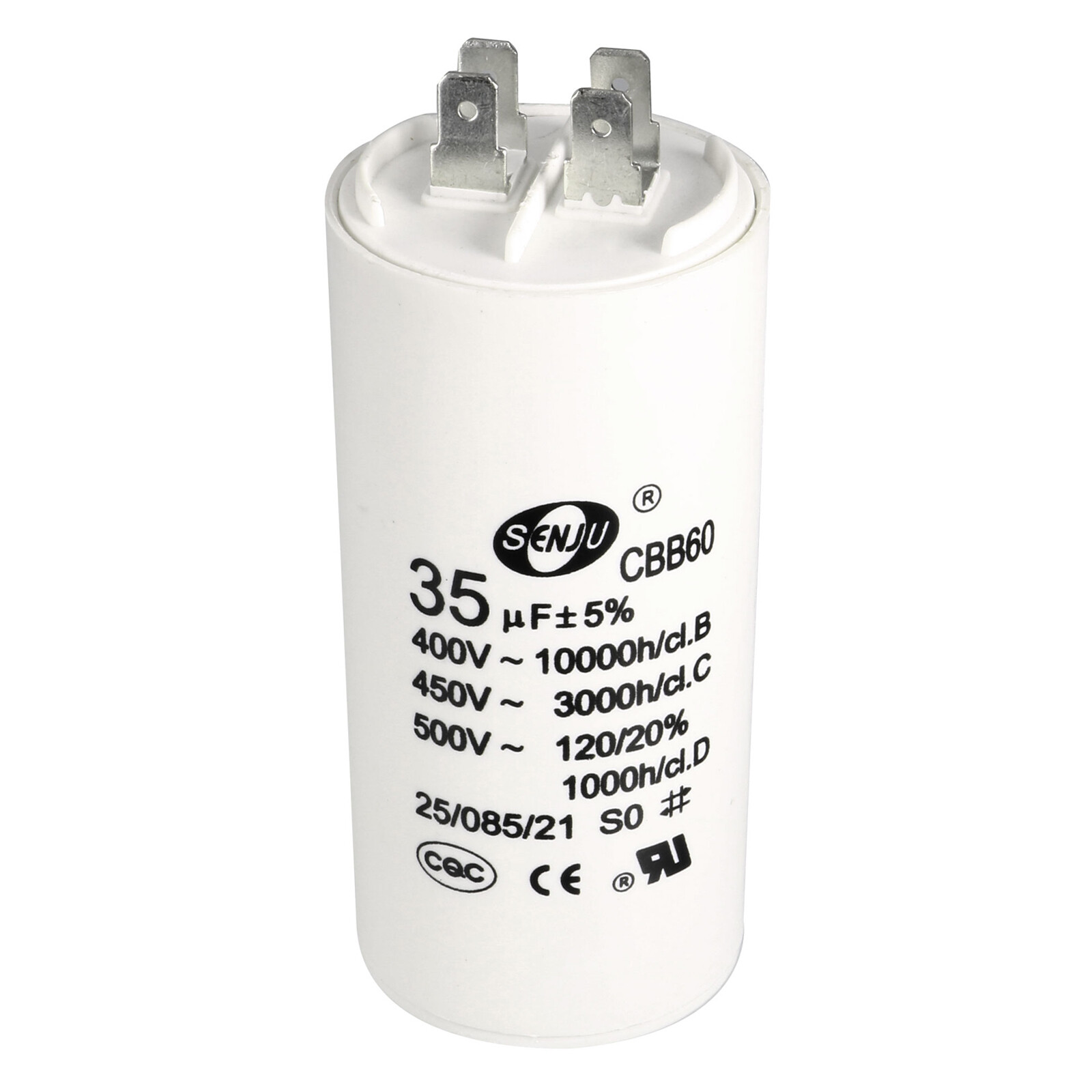 CBB60 Run Capacitor 450V AC 35uF 50/60Hz Double Insert Low Loss White 92x44mm