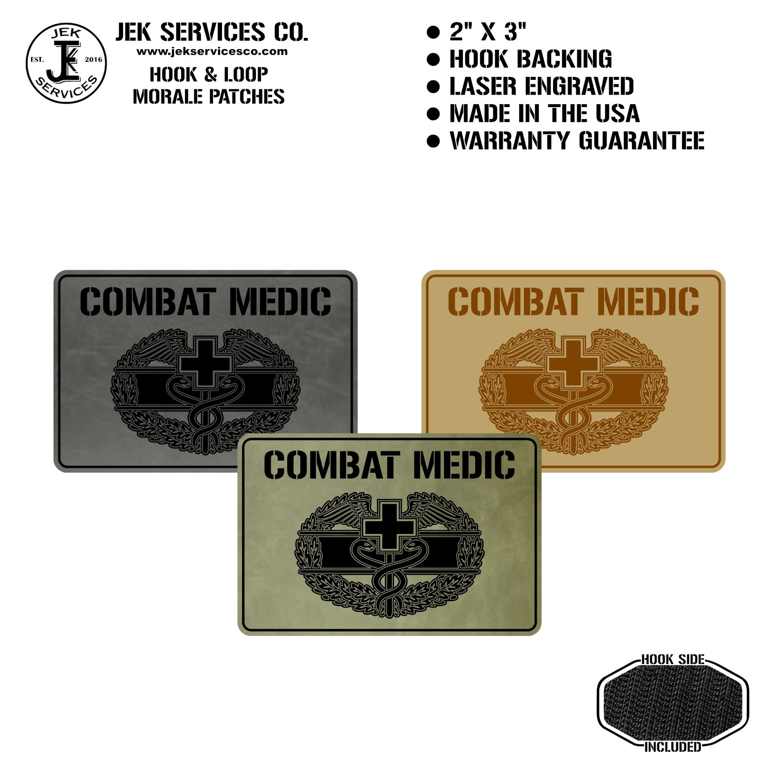 Combat Medic Morale Patch – 2” x 3” | Laser Engraved Hook & Loop Tactical Patch