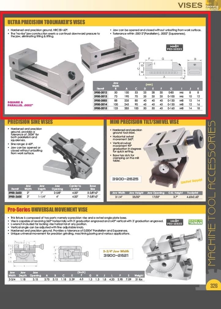 Hhip 3900-2014 4 Ultra Precision Toolmakers Vise 100Mm Jaw Width