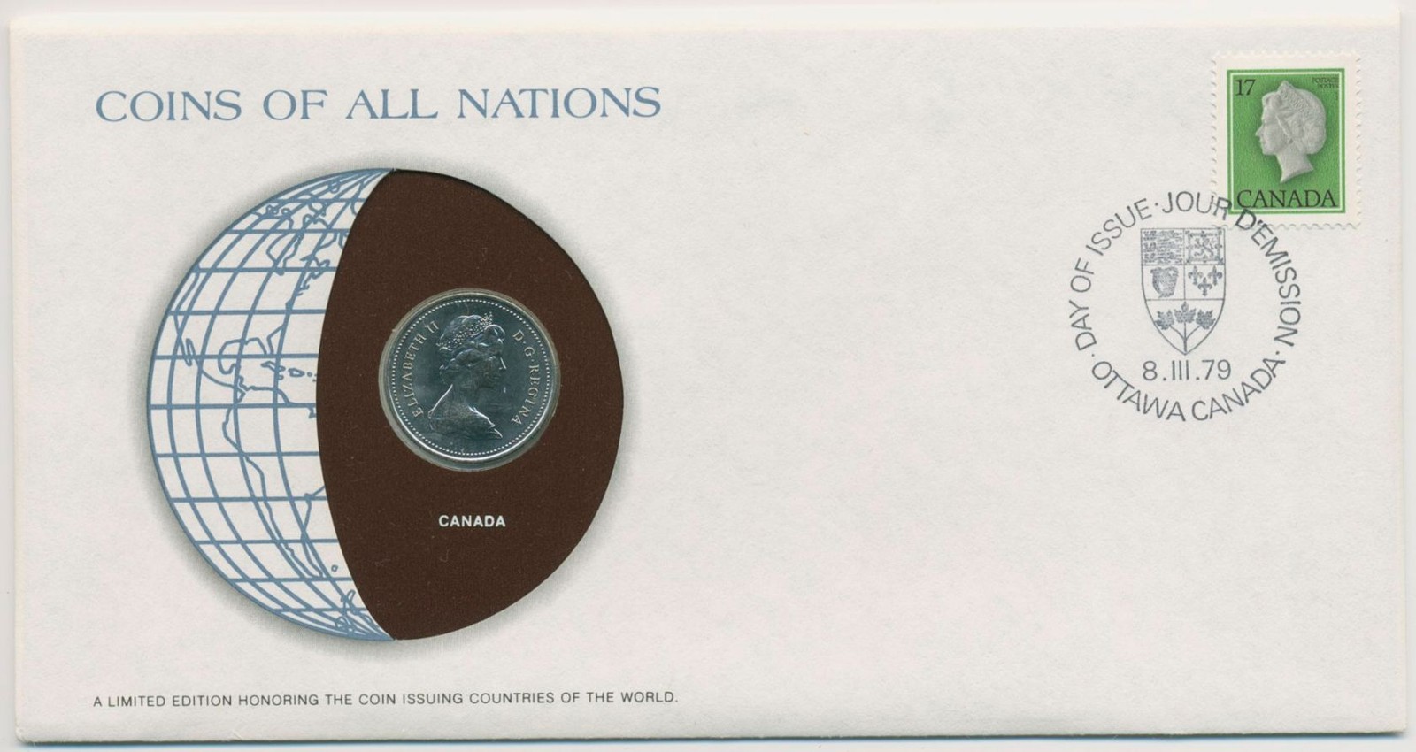 Canada 1979 Globe Numis Cover 25 Cent (N453)