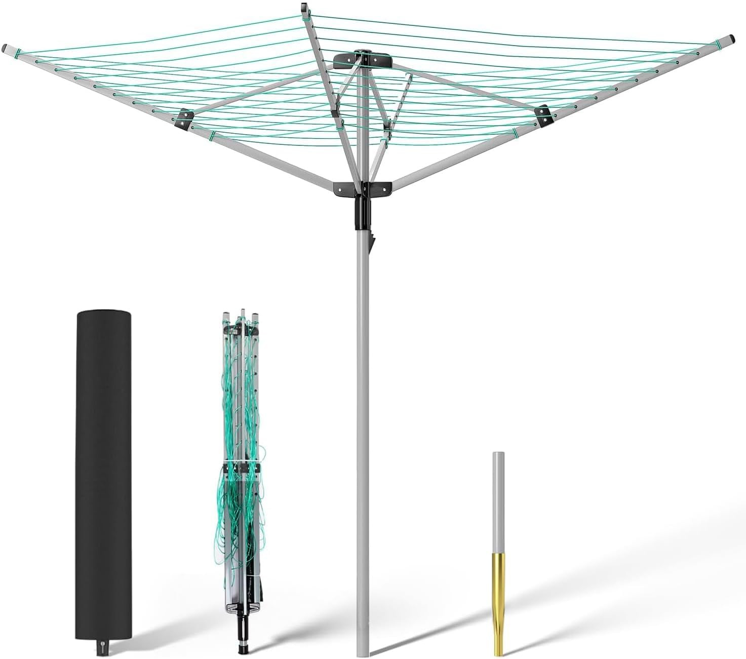 Adjustable Rotary Umbrella Clothesline - 4 Arms, 165 Ft Drying Rack
