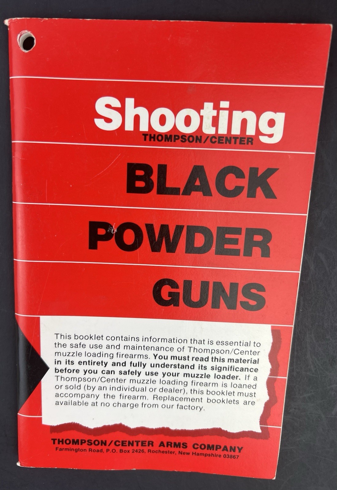 Shooting Black Powder Guns by Thompson Center Arms 1986 Booklet