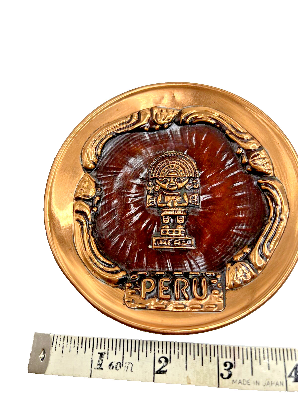 Peruvian Wall Plate Copper Tone Vintage Decorative Souvenir Dish Made in Peru