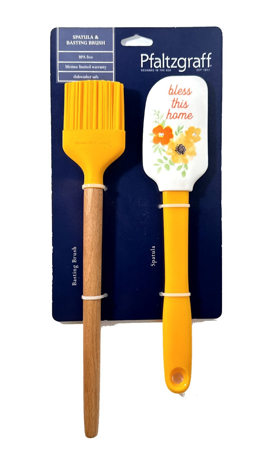 Pfaltzgraff  2pc Basting Brush & Spatula Kitchen Set Says bless this home DW