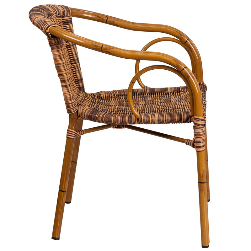 2 PACK All Weather Brown Rattan Outdoor Patio Dining Chair with Aluminum Frame
