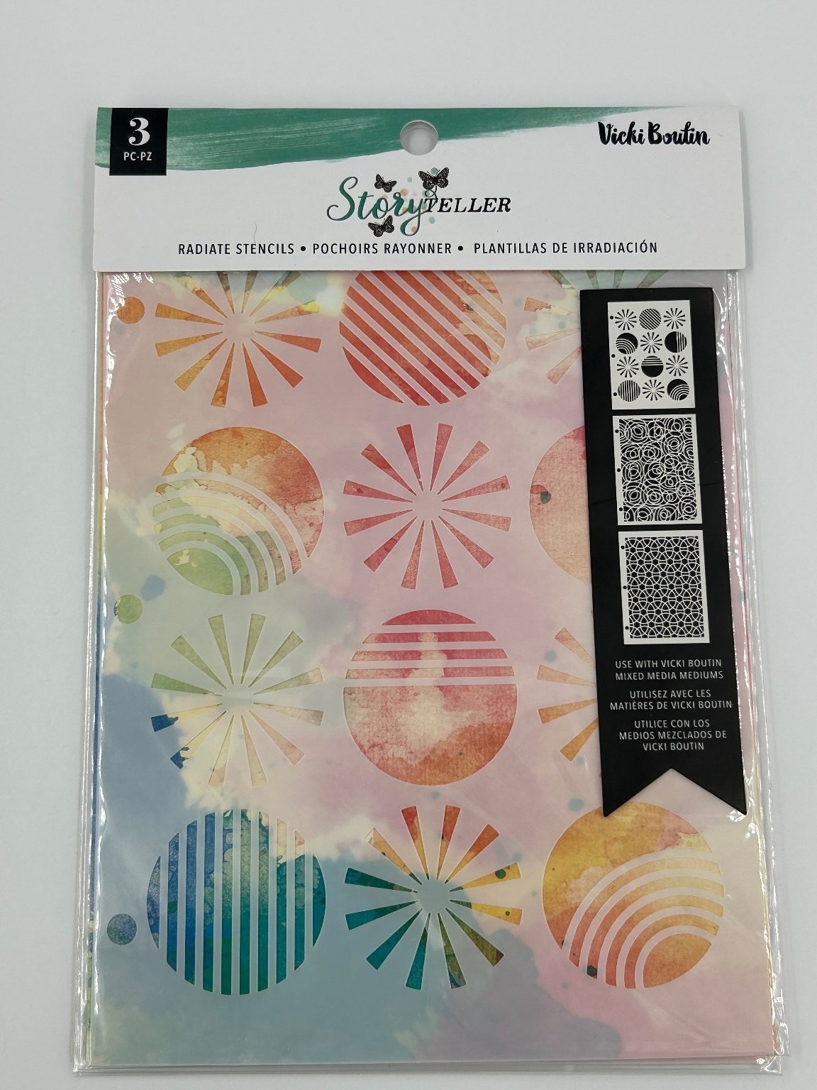 Vicki Boutin Storyteller Radiate Stencils Scrapbooking 3-Piece Set Mixed Media