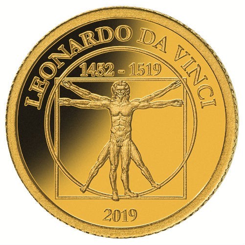 2019 THE VITRUVIAN MAN – 500 YEARS OF LEONARDO DA VINCI 0.5 Gram Pure Gold Proof