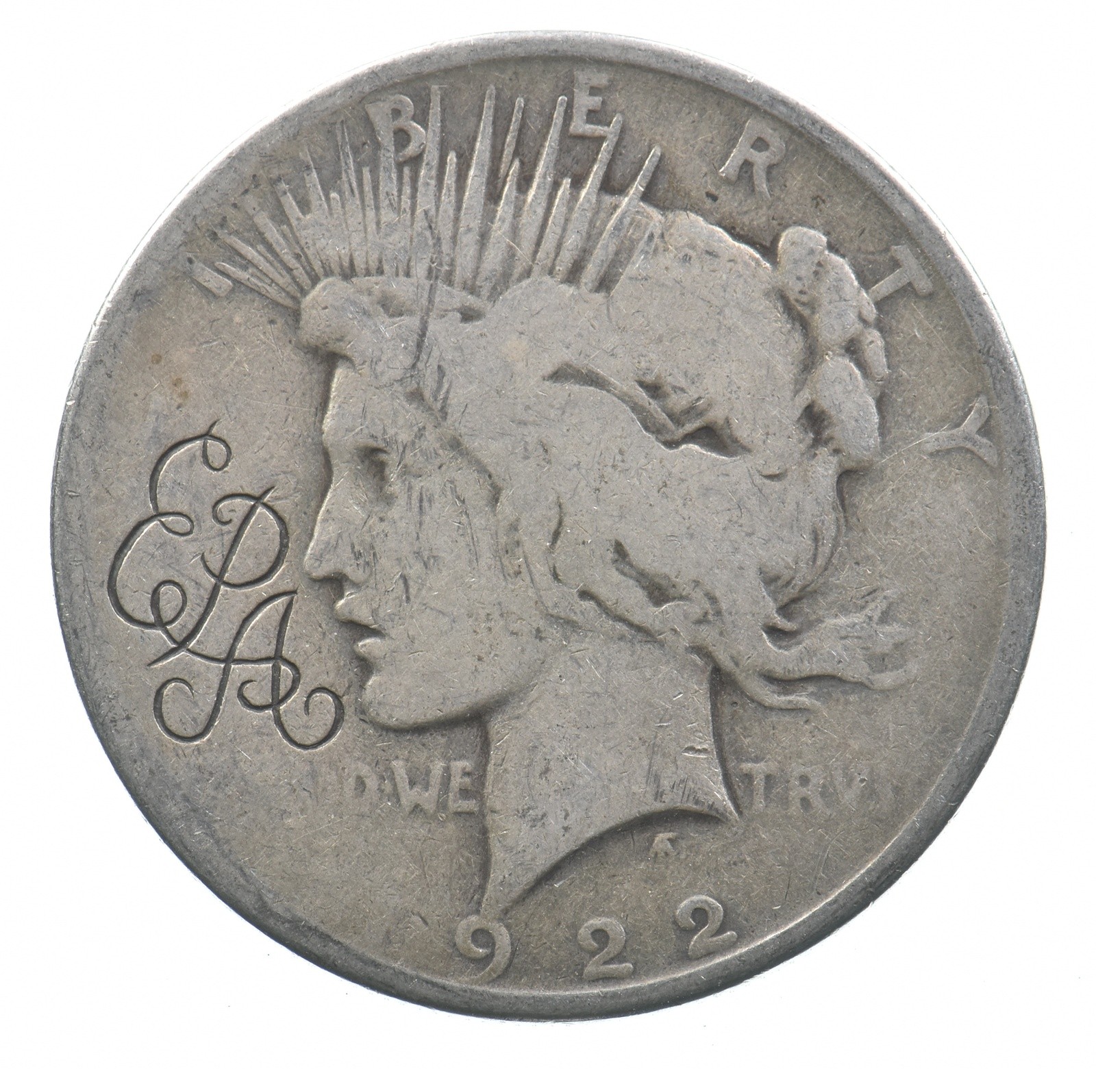 1922 Peace Silver Dollar EPA Etched Counter Stamped *7273