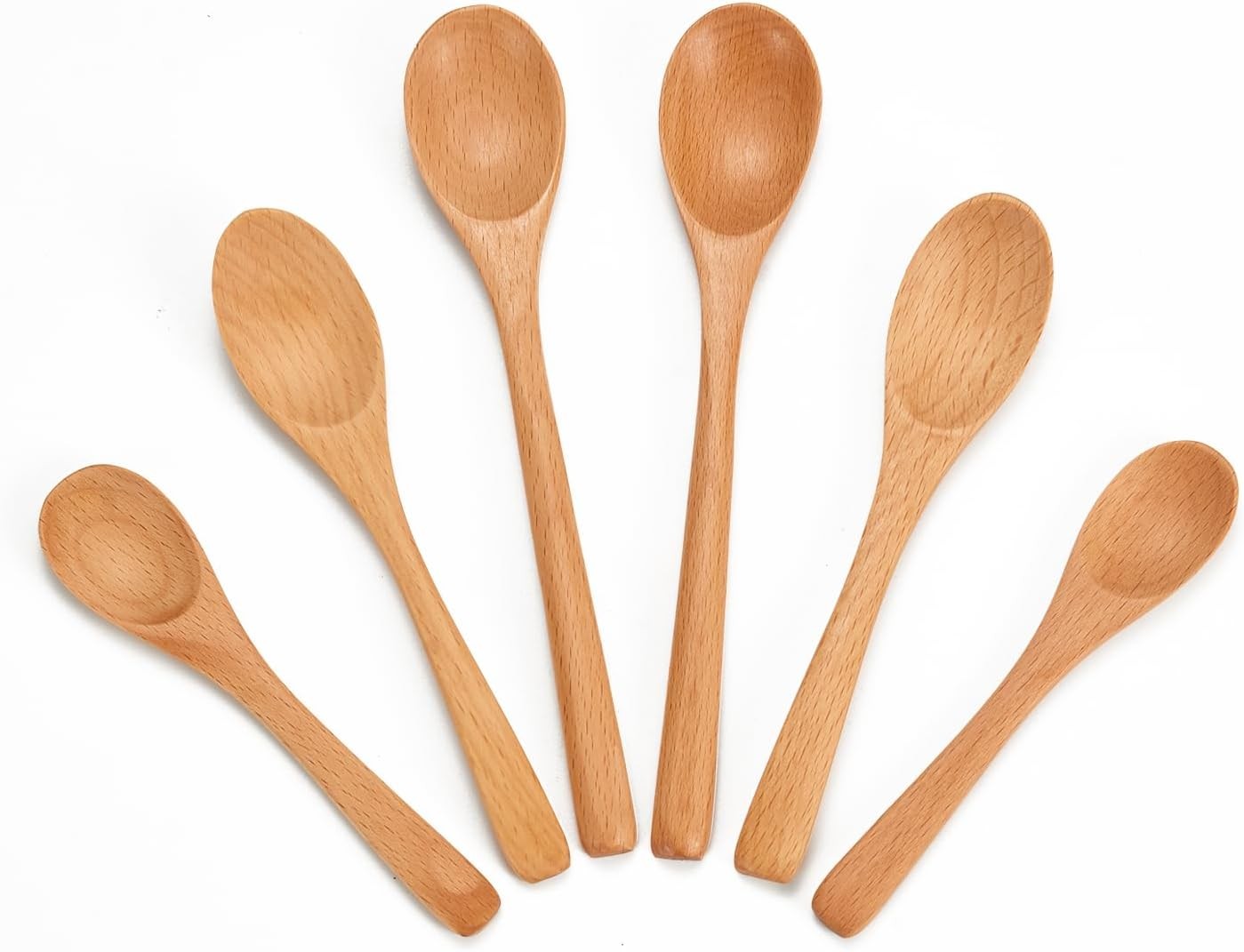 6 Piece Small Wooden Spoons Set Premium Beechwood Teaspoons for Honey Tea Coffee