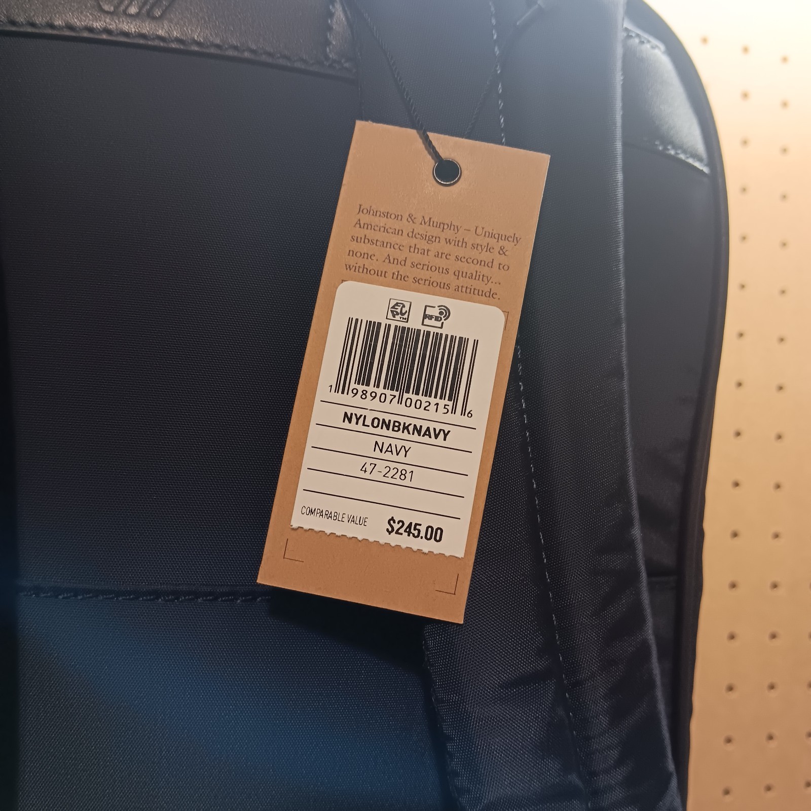 Johnston & Murphy Backpack Navy Blue Nylon Adjustable Straps Pockets New $245