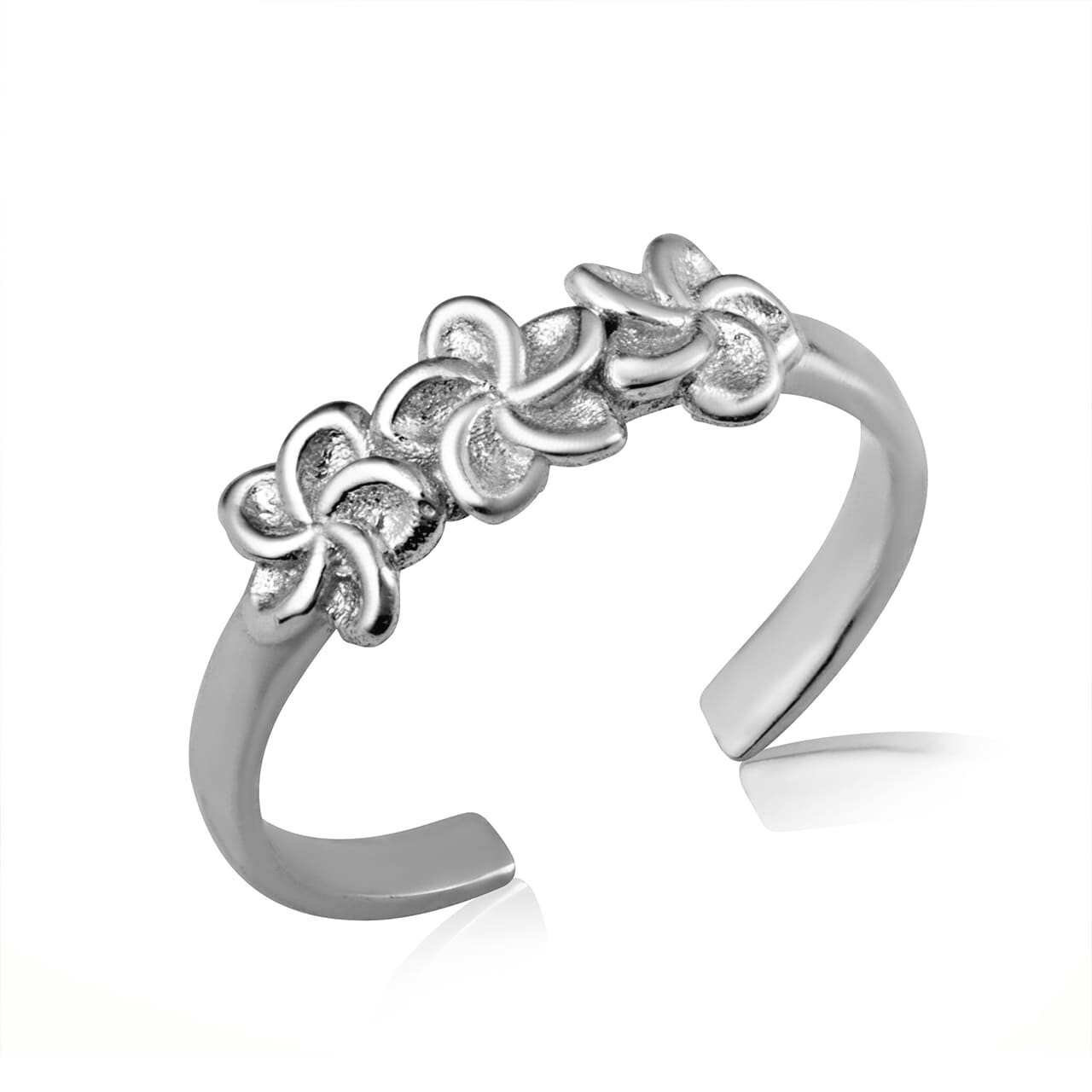 .925 Sterling Silver Hawaiian Flower Plumeria Toe Ring