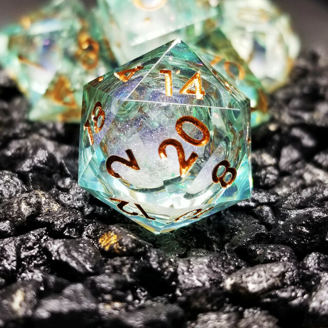 Sage's Orbs - Ocean Souls Liquid Core Sharp Edge Resin Dice Set