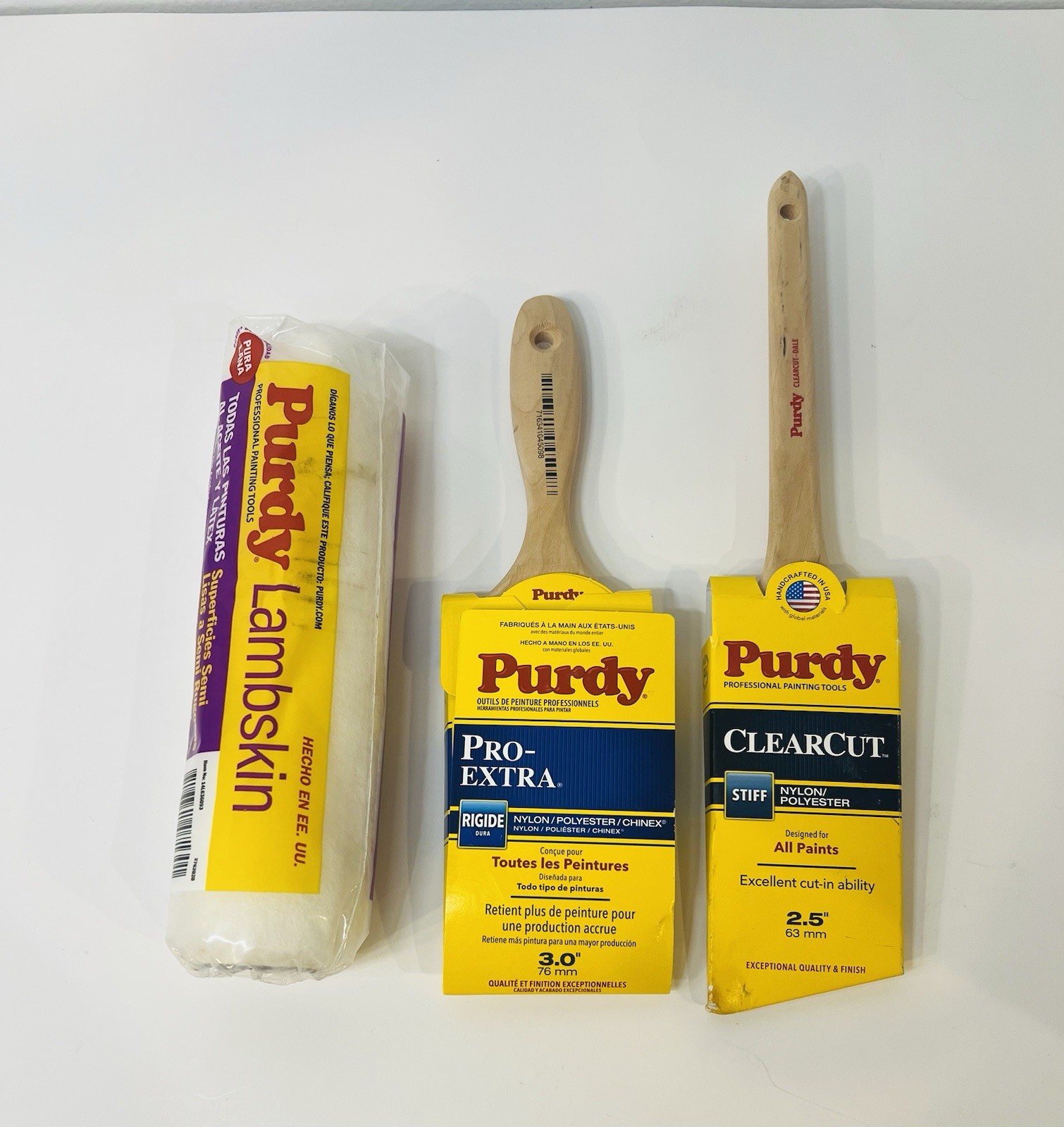 Lot Of 3 Purdy Paint Brush / Roller 3" Pro Extra Stiff 2.5" Clear Cut Stiff