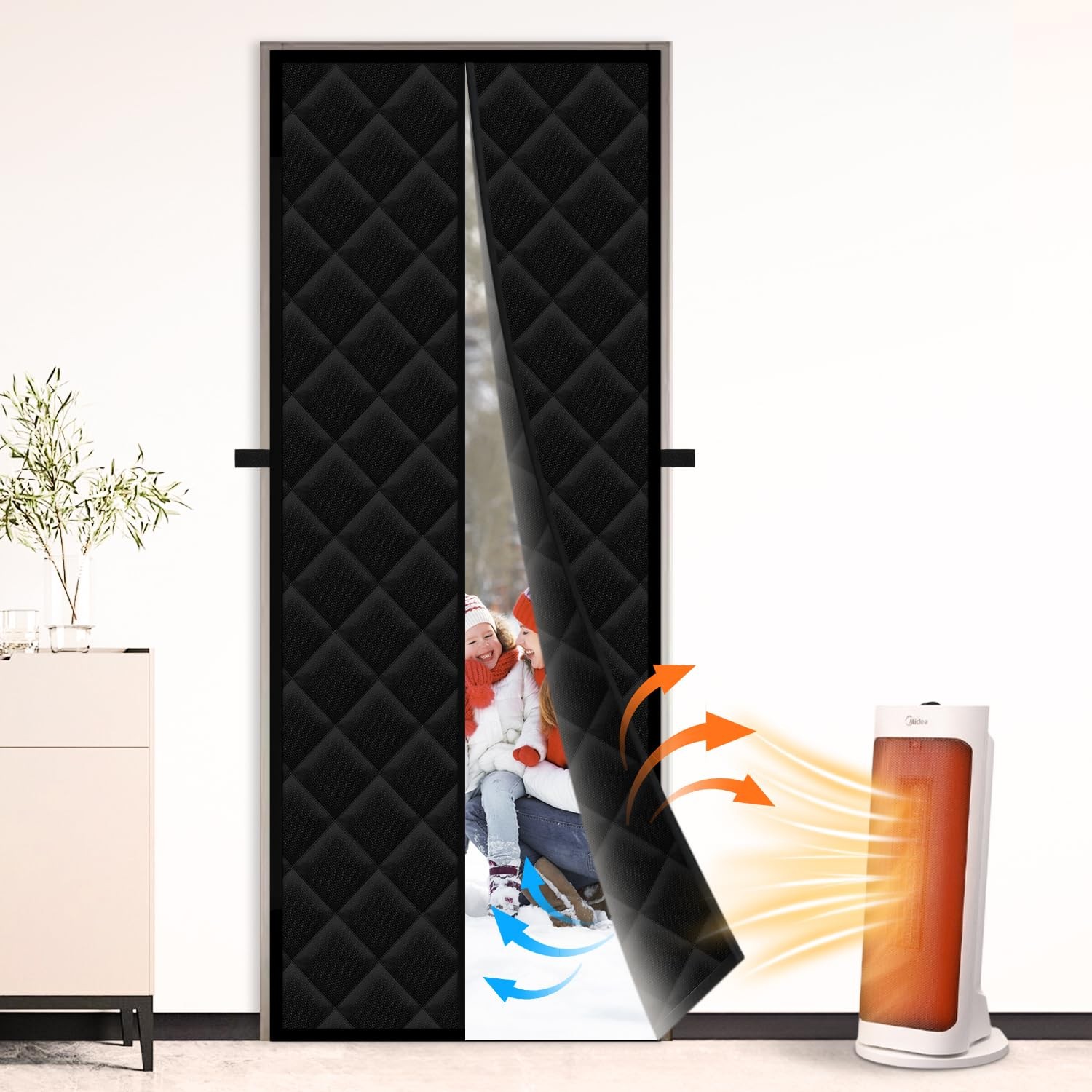 Thermal Insulated Door Curtain for Winter, Magnetic, Black, 40" x 84"