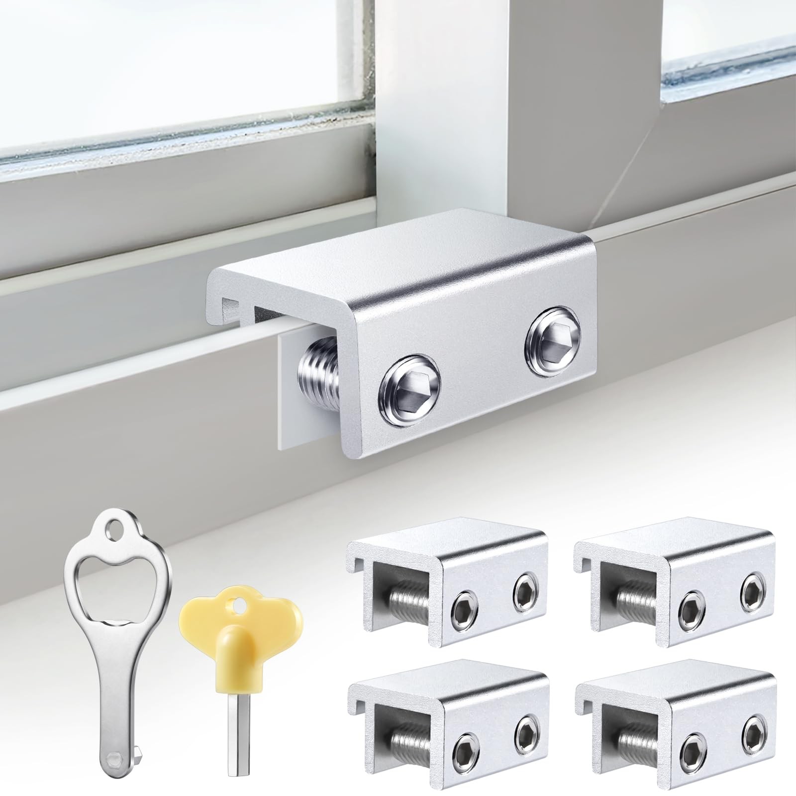 Sliding Window Locks 4 Sets, Security Window Locks with Keys, Adjustable Alum...