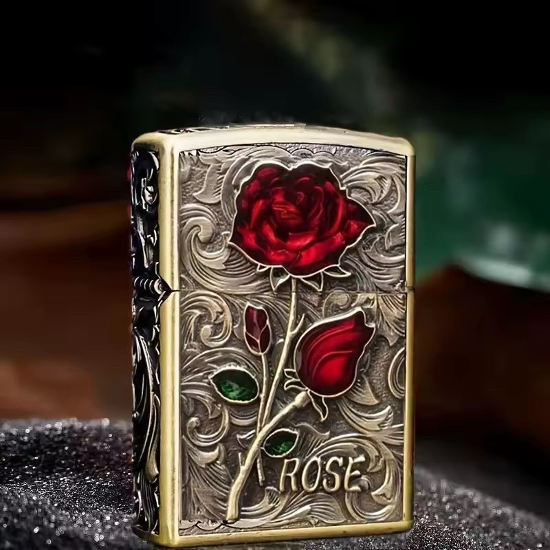 Zorro Metal Windproof Kerosenes Lighter Retro Tangerine Rose Smoking