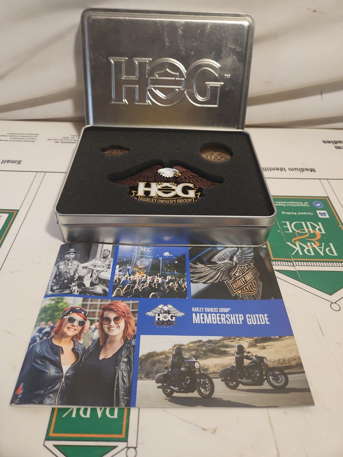 Harley-Davidson HOG Tin (Harley Owners Group) Includes Patch • Pin • Medallion