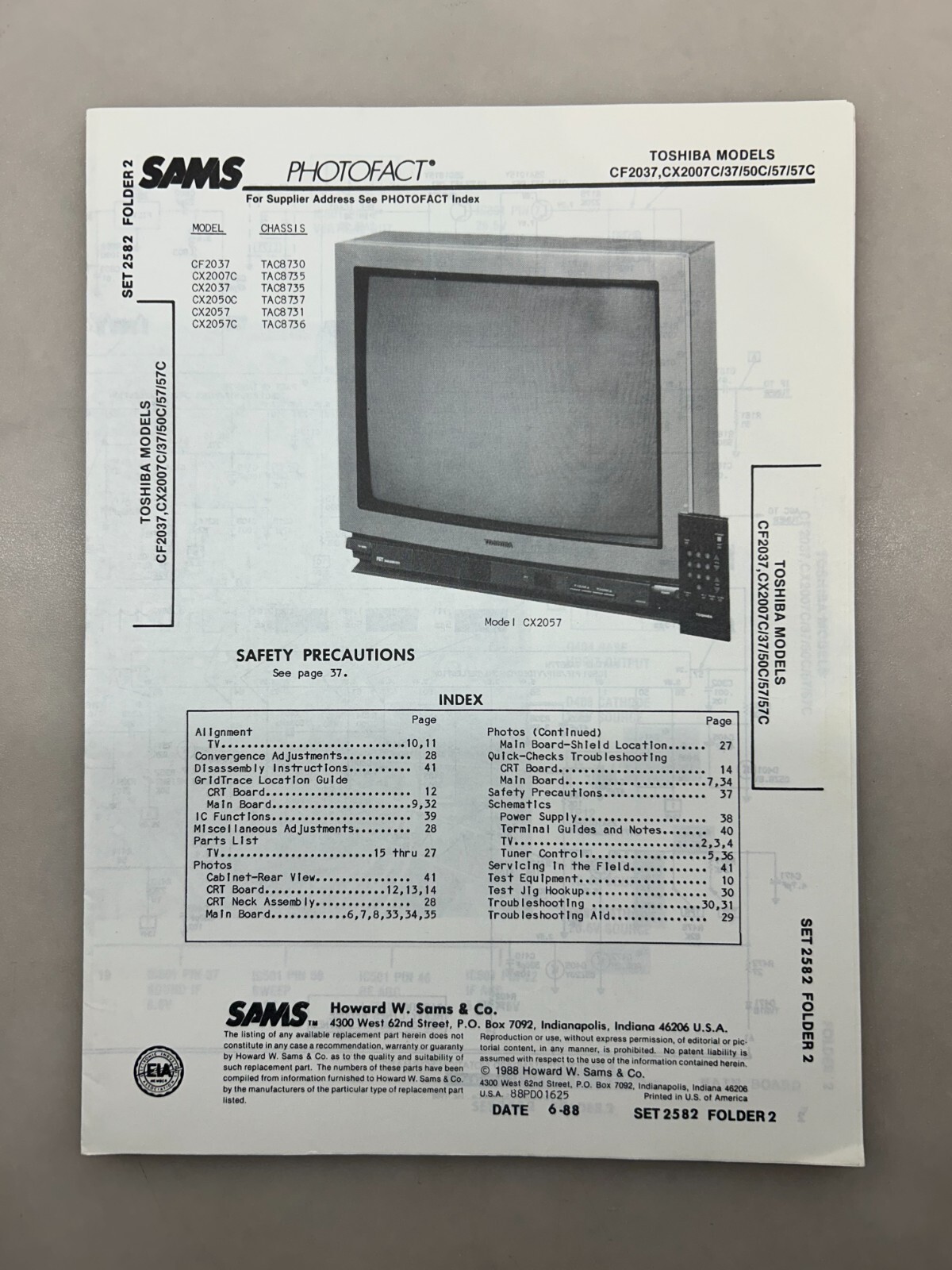 Toshiba CF2037 CX2007 Service Manual Sams Photofact Free Shipping