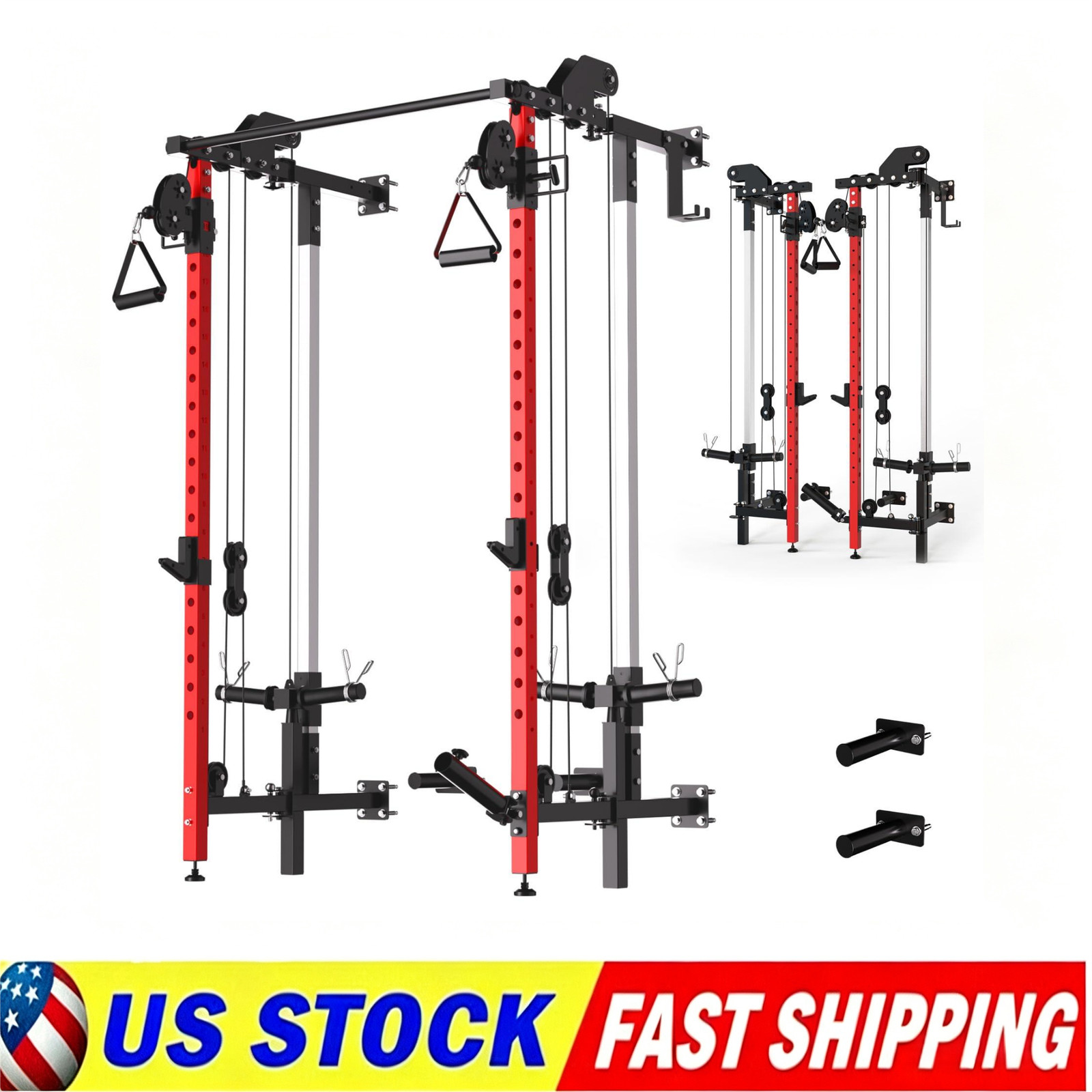 Wall Mount Squat Rack Folding Power Rack with Pulley System Pull Up Bar Home Gym