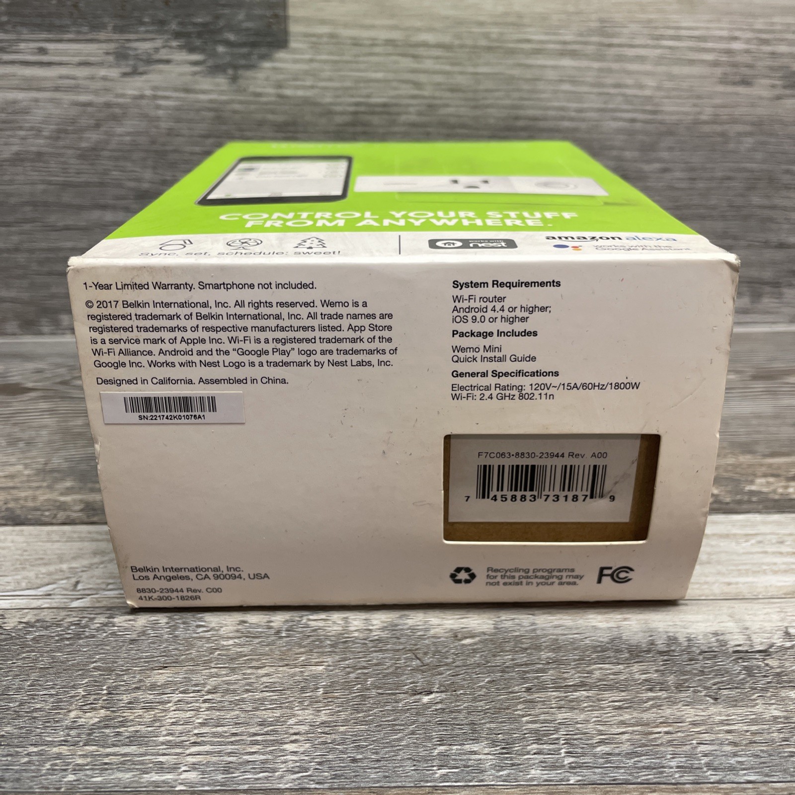 New Wemo Mini Smart Plug, Wi-Fi Enabled, Alexa & Google Assistant F7C063