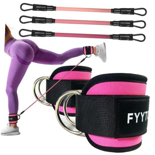 Women Workout for Home Gym, Glutes Pink Ankle Resistance Bands with Cuffs