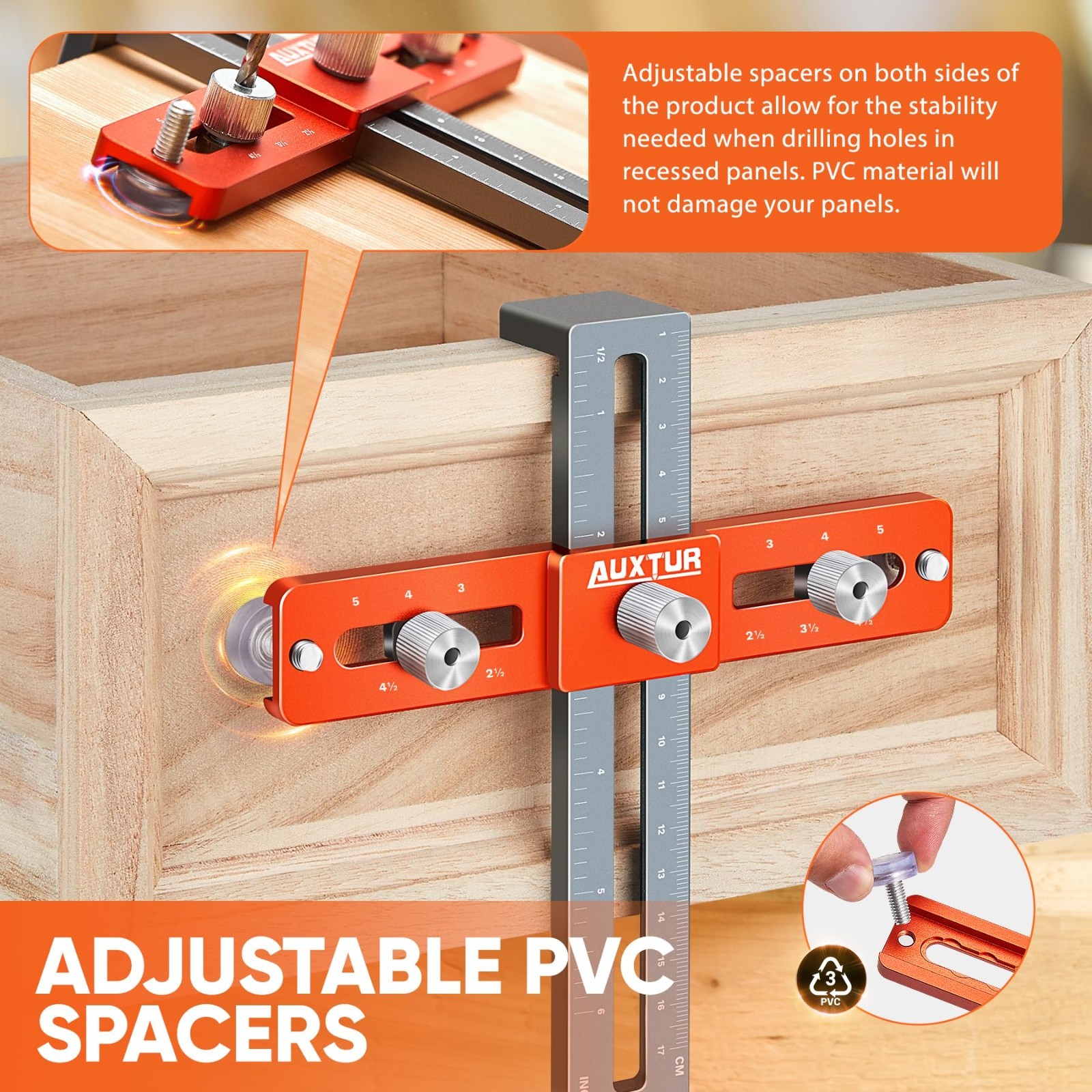 Adjustable Cabinet Hardware Jig Tool with Deep Hole Pencil & Alignment Guide - D