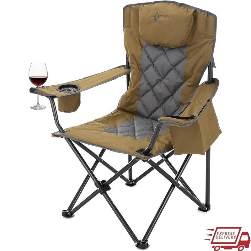 Portable Camping Chair W/ Insulated Cup Holder Wine Glass Holder Storage Pouch