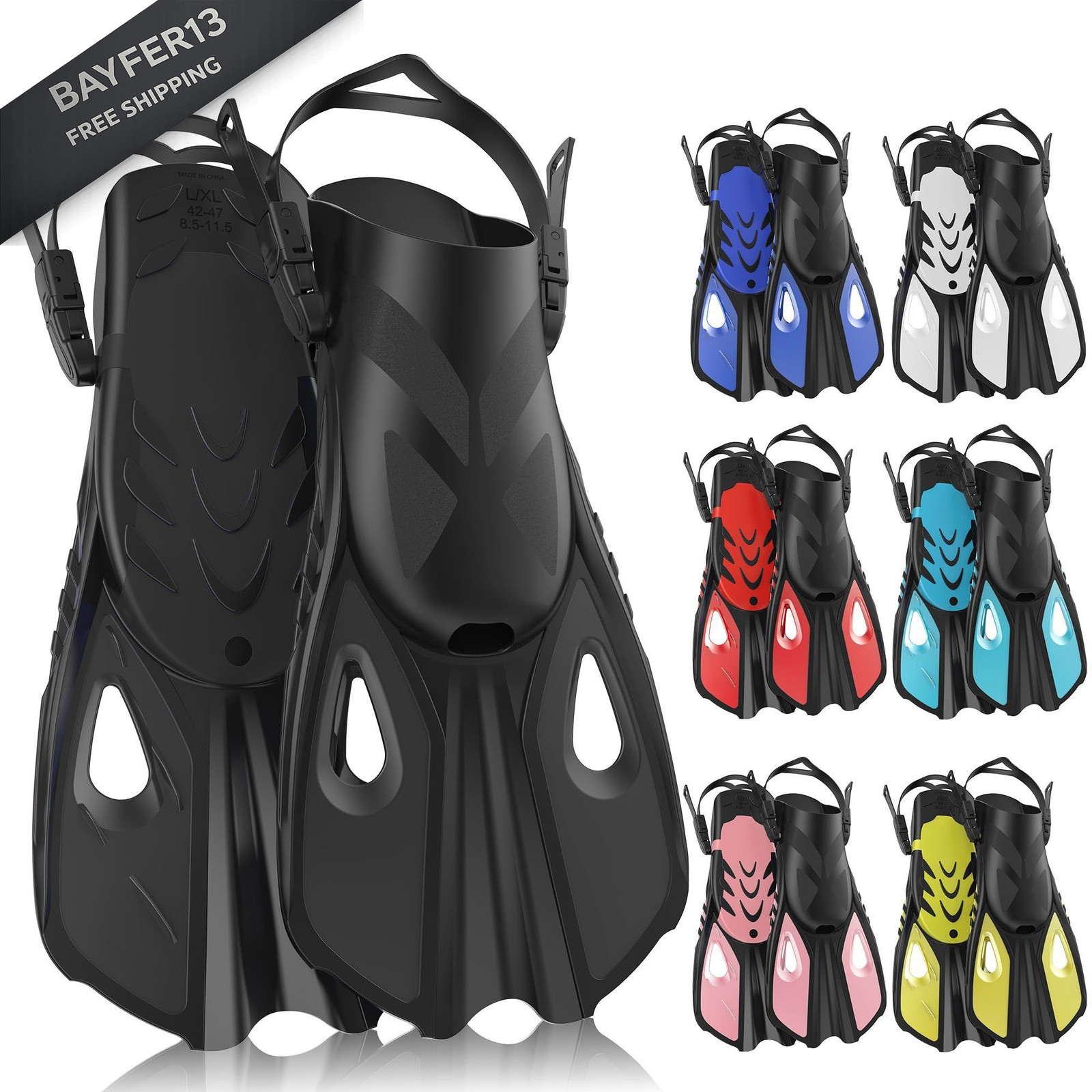 MELUMILU Snorkel Fins, Swim L/XL (US Men 8.5-11.5 / Women 9.5-12.5), Black
