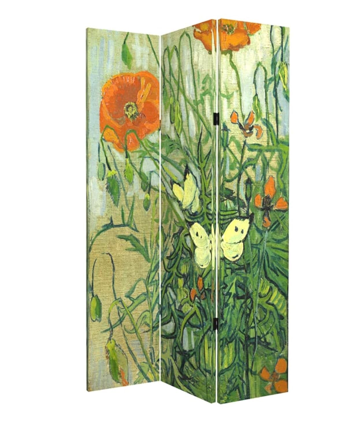 Room Divider Wood Privacy Screens Van Gogh's Butterflies and Poppies Painting...