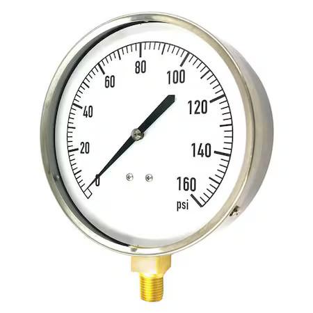 Industrial Pressure Gauge, 0 To 160 Psi, 4 1/2 In Dial, 1/4 In Npt, Bottom