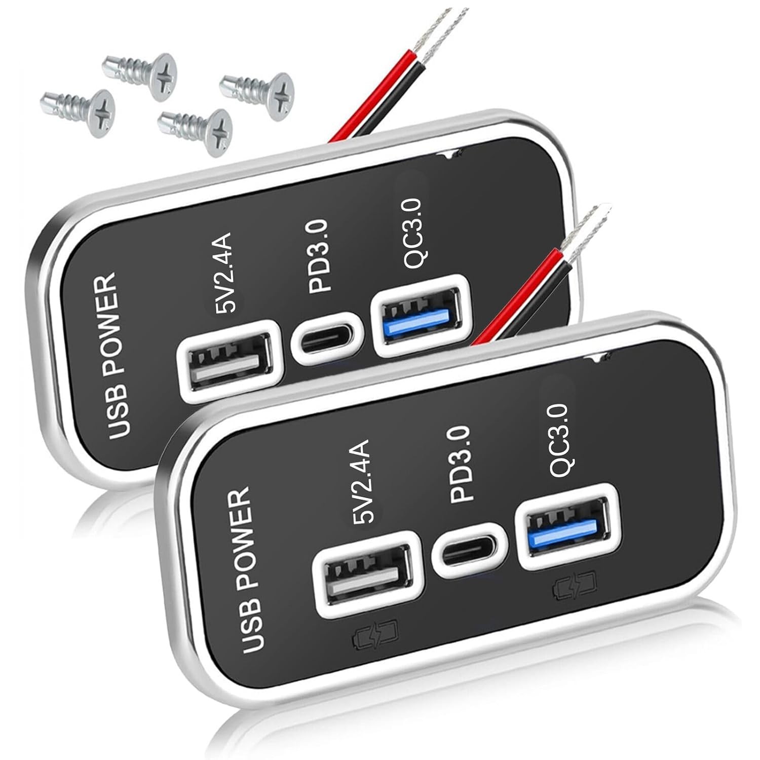 3 Ports 12V RV USB Outlet 45.5W, 2PCS PD3.0 Type-C Quick Charge & Dual USB A Por
