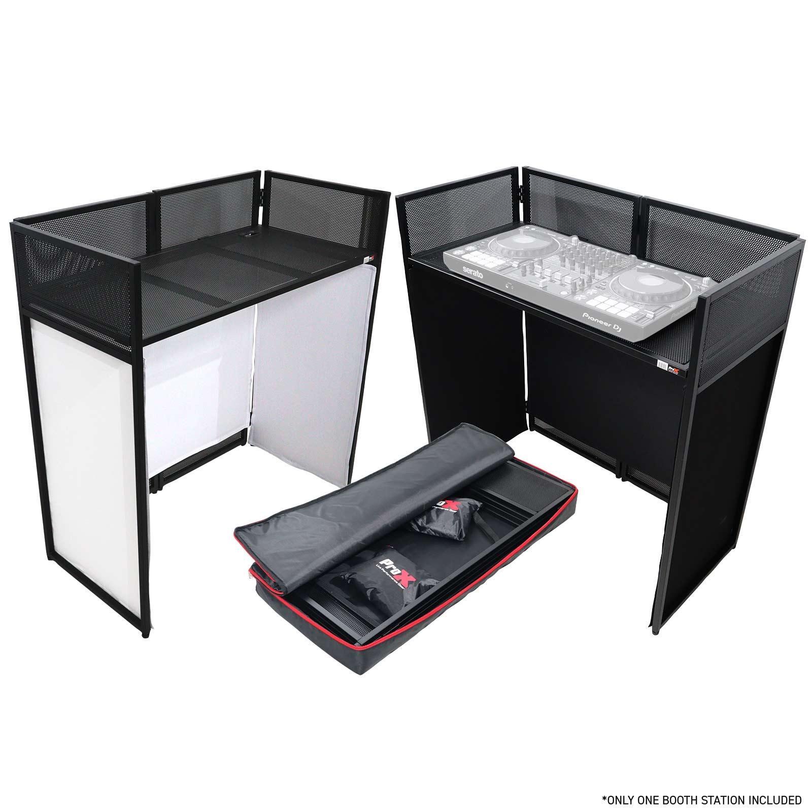 ProX XF-VISTA BL Black Portable DJ Booth Facade Table Station w Scrim & Bag i...