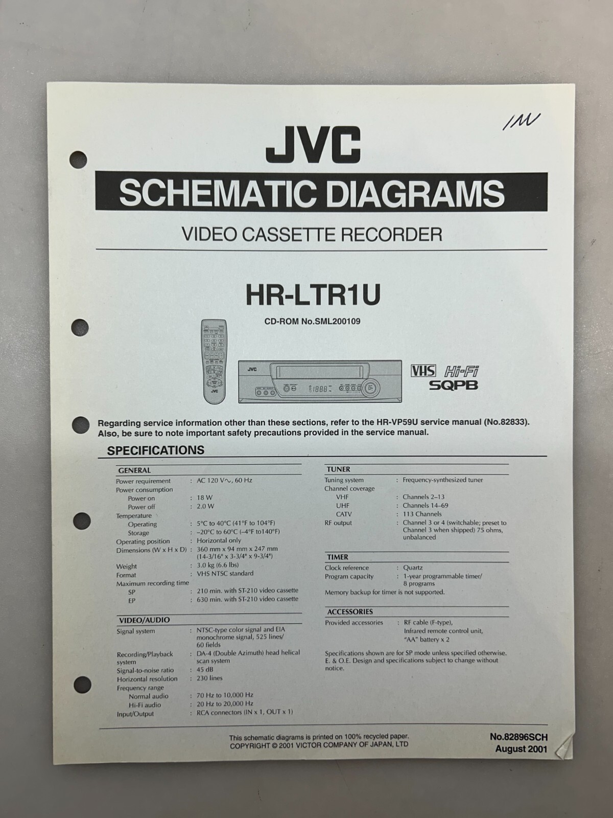 JVC HR-LTR1U Original Schematics Free Shipping