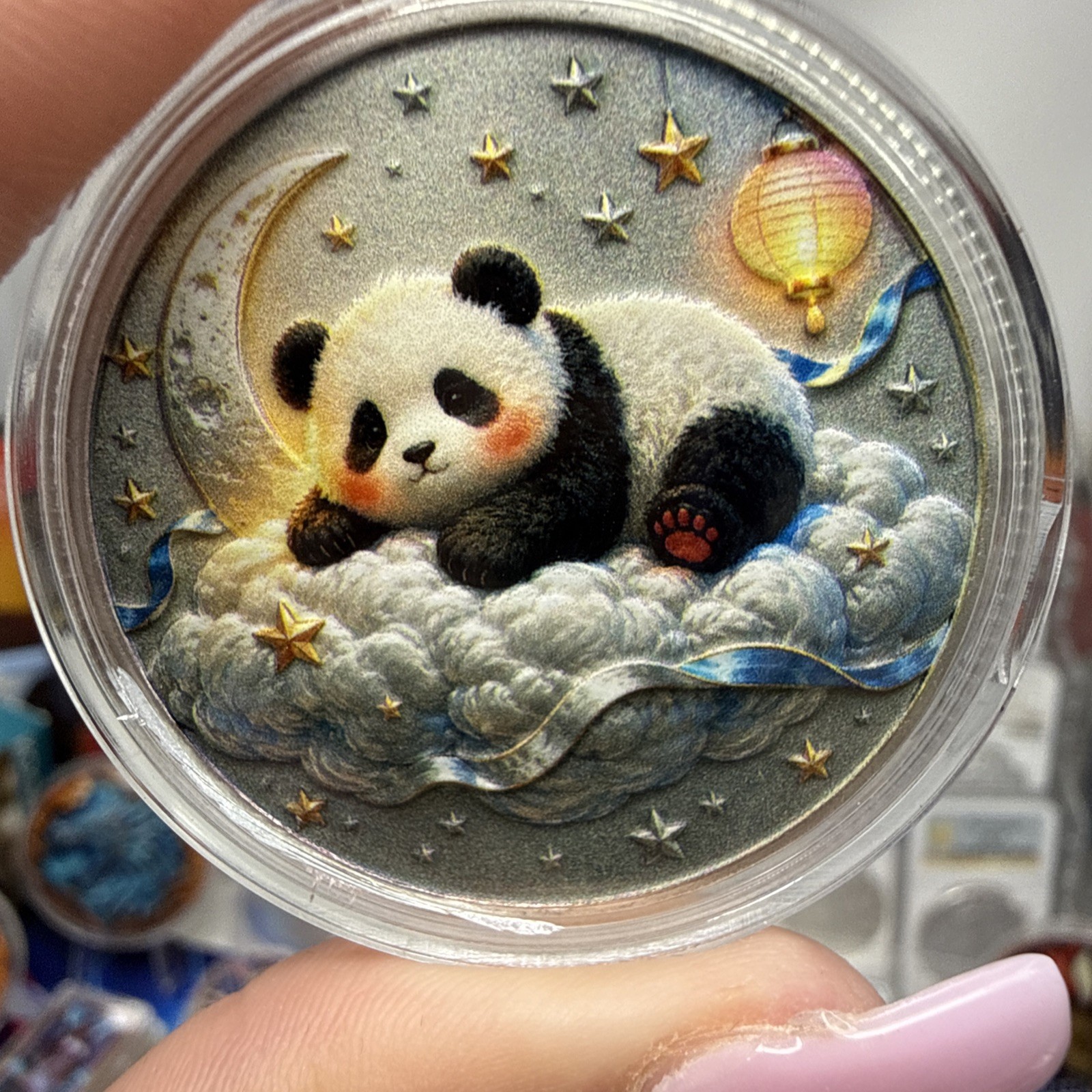 1 oz .999 Fine Copper Colorized Silver Plated Cute Cuddly Panda On A Cloud
