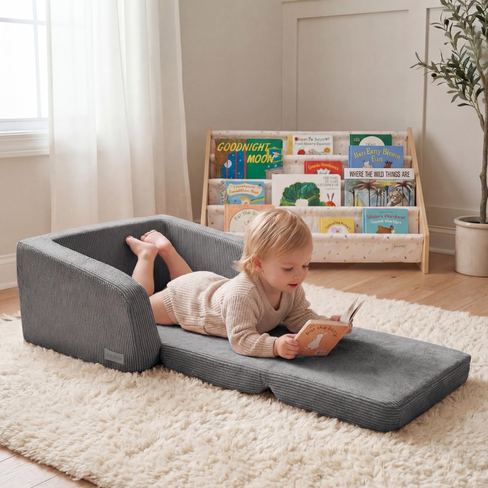 ZICOTO Comfy Kids Chair for Toddler Stylish 2 in 1 Lounger Made of Memory Fo...