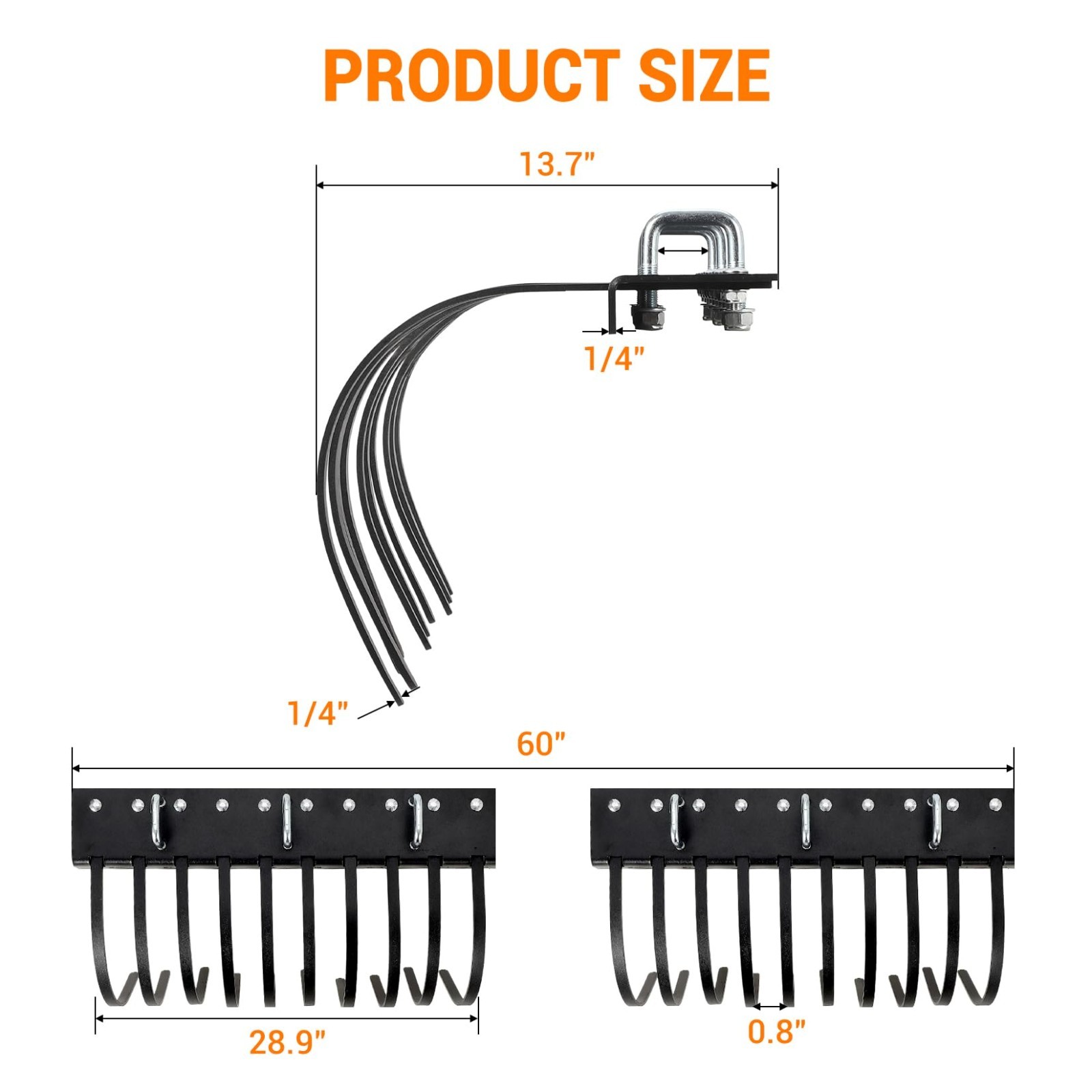 60" ATV/UTV Landscape Rake Implement Heavy Duty Rock Rake Manual Implement Lift