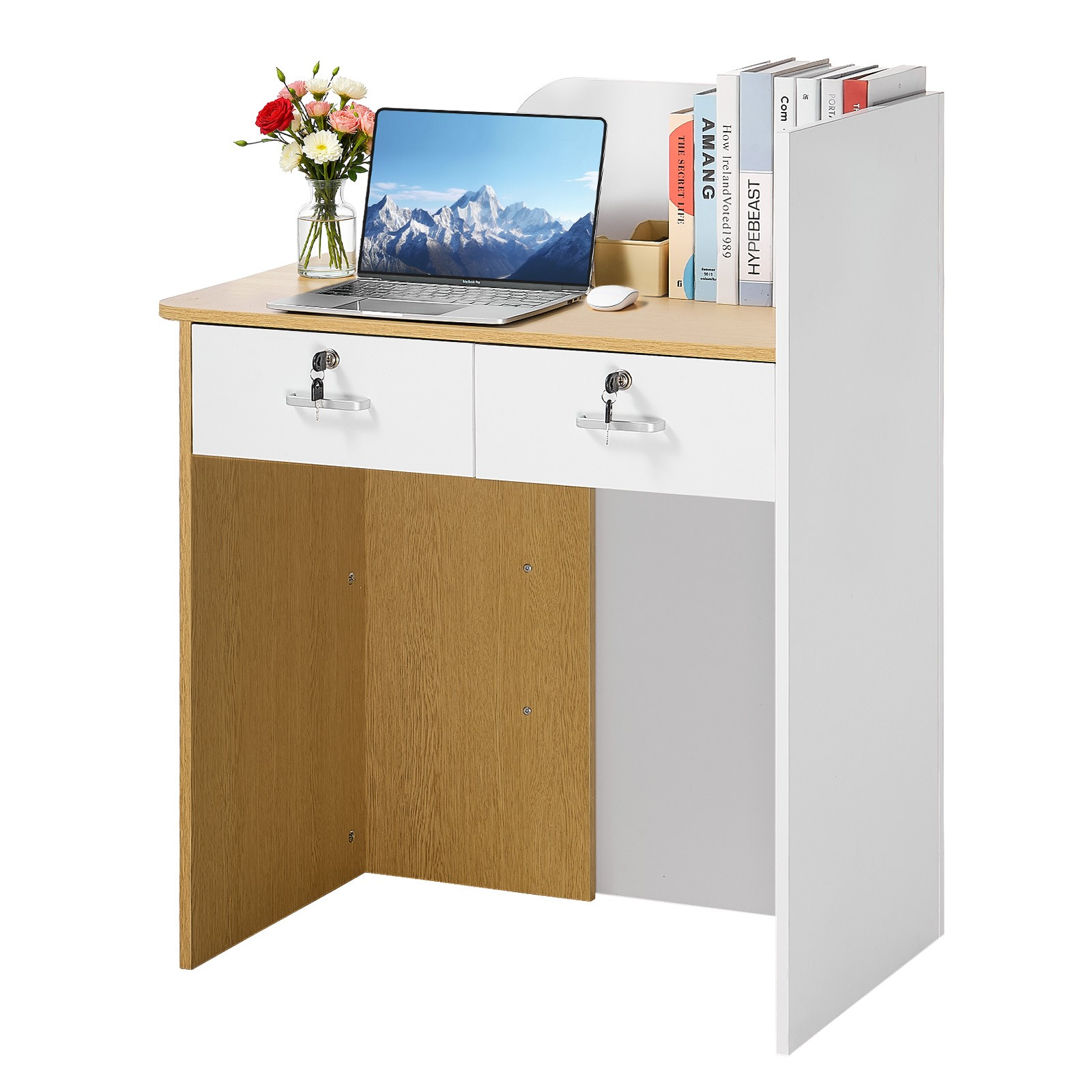 VEVOR Reception Desk 31.5 inch Rectangular Front Counter Table with LED & Drawer