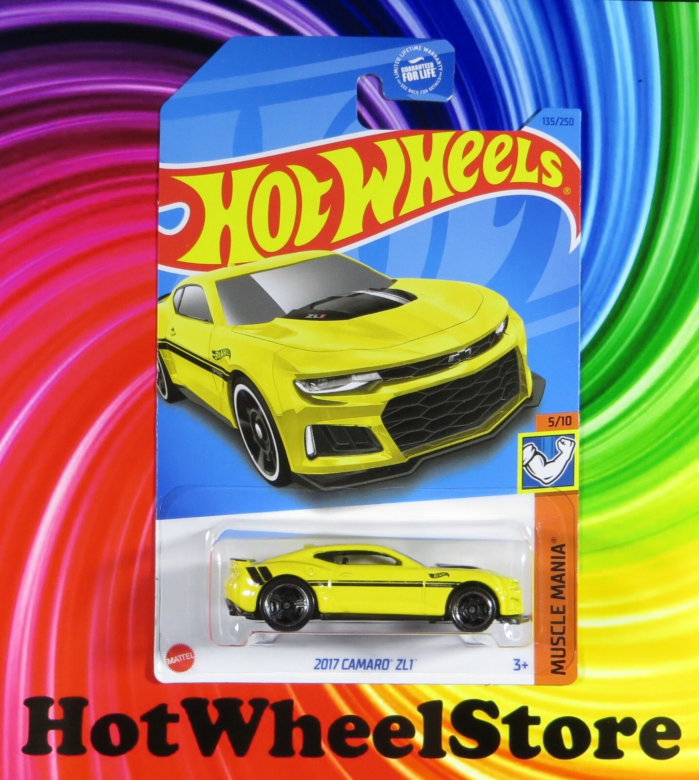 2023 Hot Wheels  Yellow  2017 Camaro ZL1   Muscle Mania  Card #135   HW76-052223
