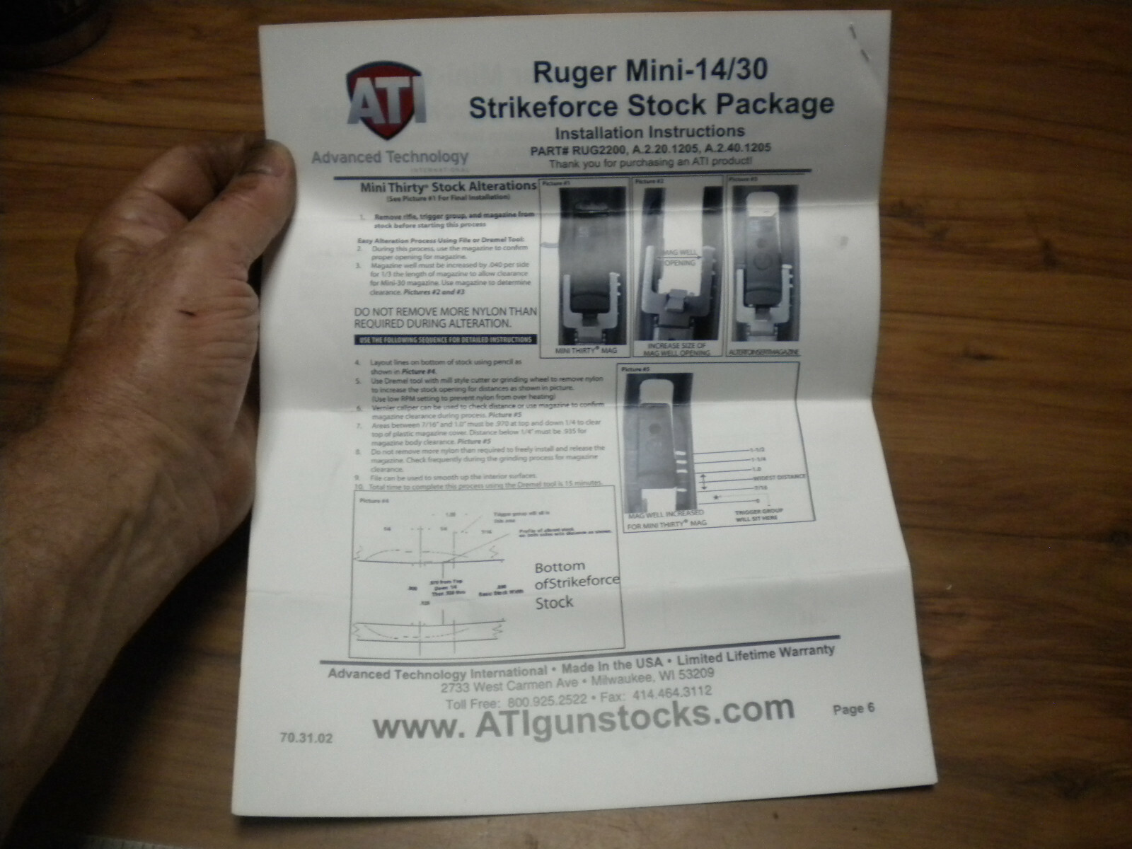 Ruger Mini 14/30 Strikeforce Stock Package Installation Instructions,see Picture