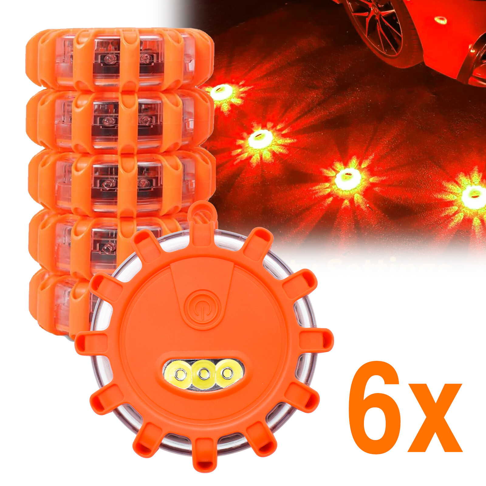 6pcs Kit LED Beacon Road Flares Emergency Safety Light Flashing Roadside Warning