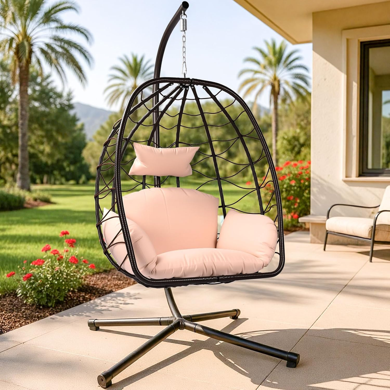 Egg Chair with Stand Outdoor Ratten Wicker Hanging Egg Chair Outdoor Indoor with