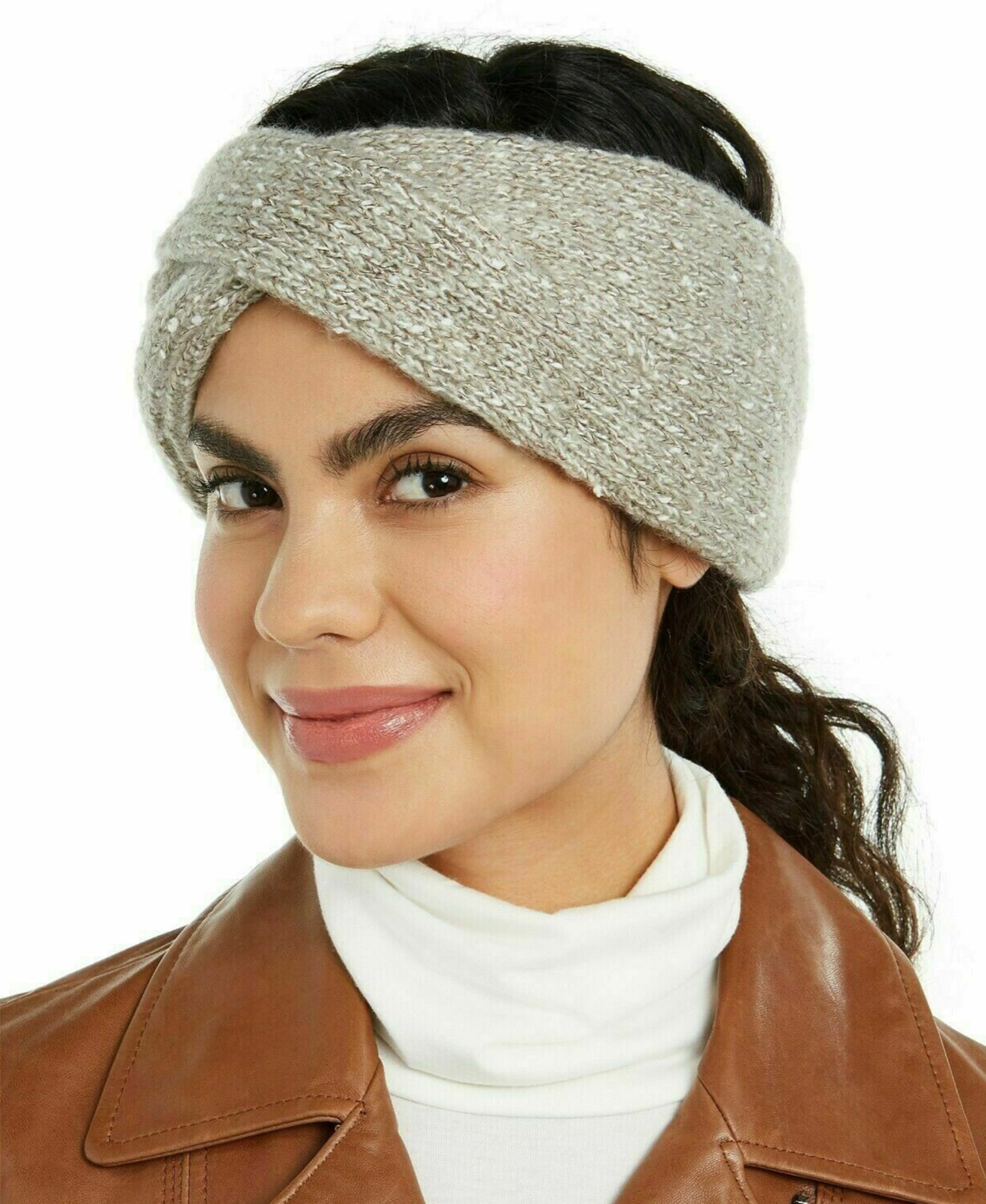 DKNY Women's Warm Fleece-Lined Headband Heather Grey Shimmer New #116