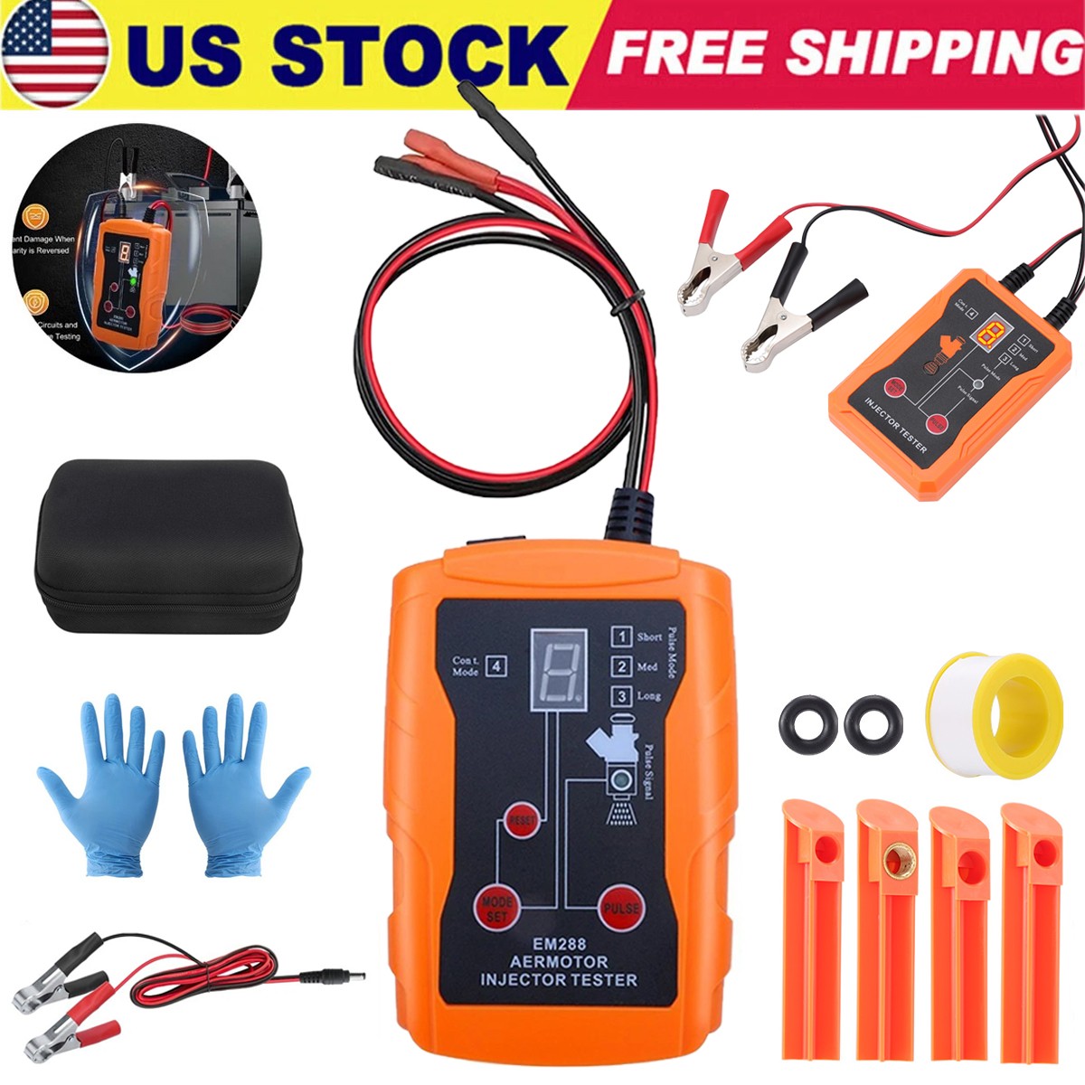 Universal 12V Fuel Injector Tester Cleaner & Adapter DIY Cleaning Tools Kit Set