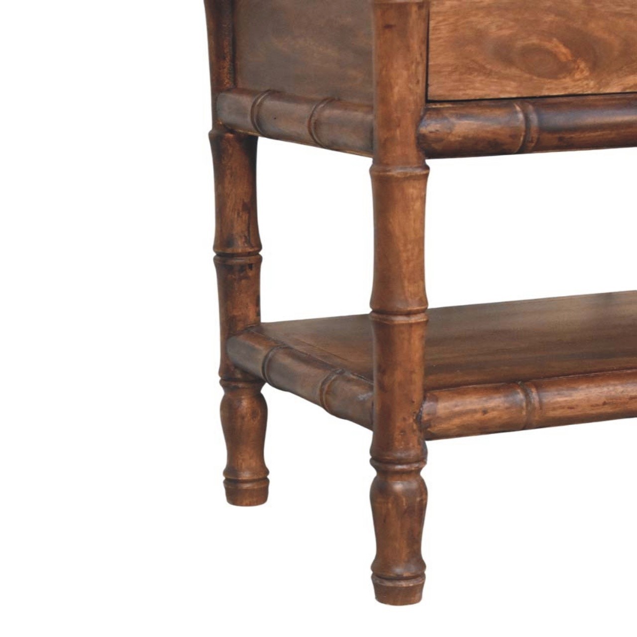 Bamboo Carved Storage Bench with Leather Seat
