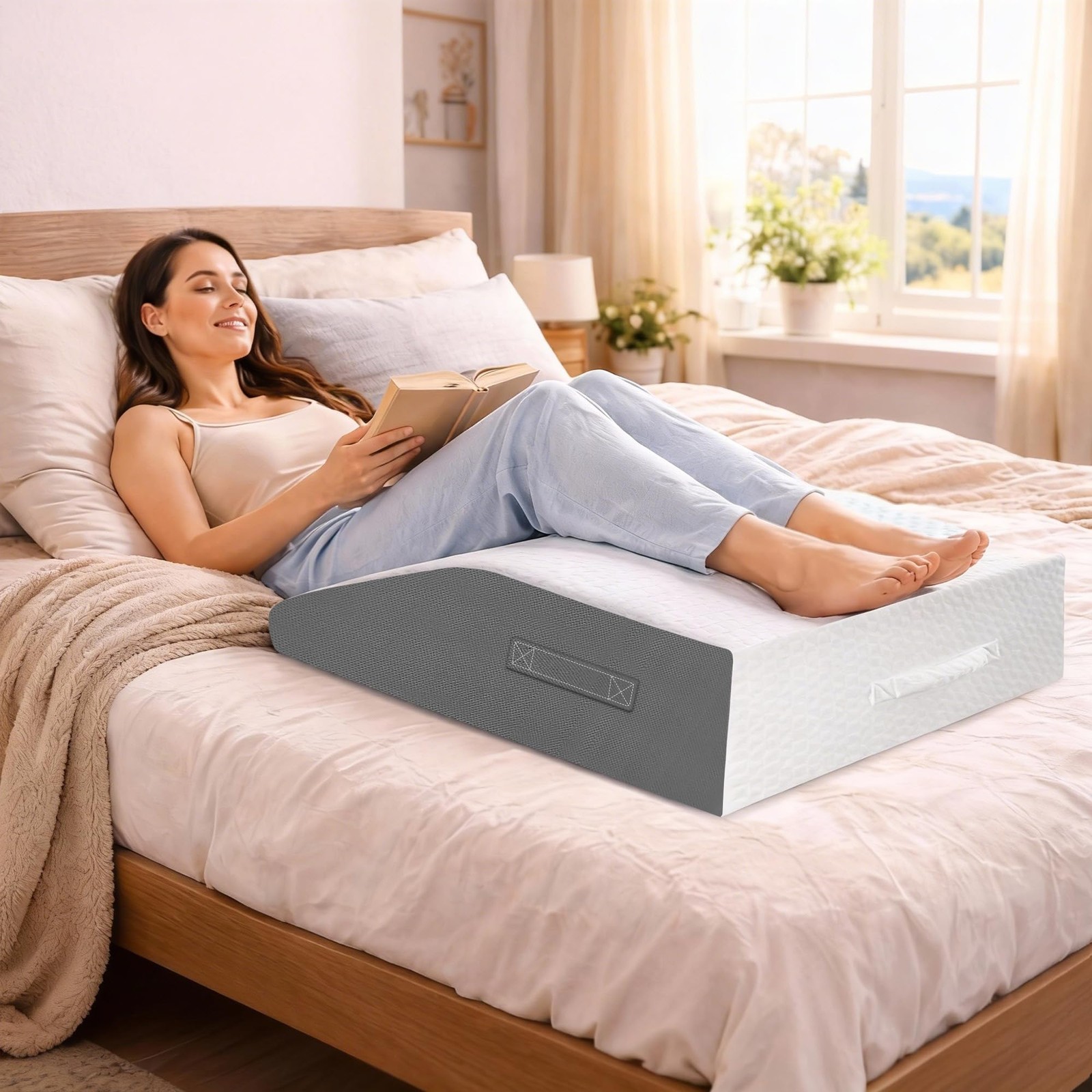 10" Leg Elevation Pillows Memory Foam Leg Support Bed Wedge Pillow Leg Elevat...