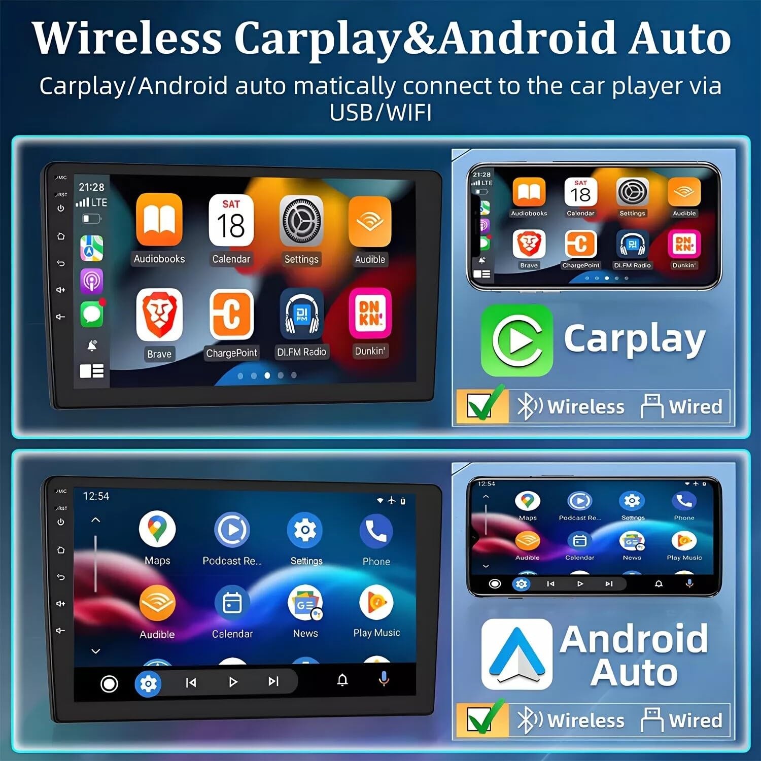 8+256G 7" Double Din Stereo for Sentra 2007-2012 Wireless Carplay Android Auto