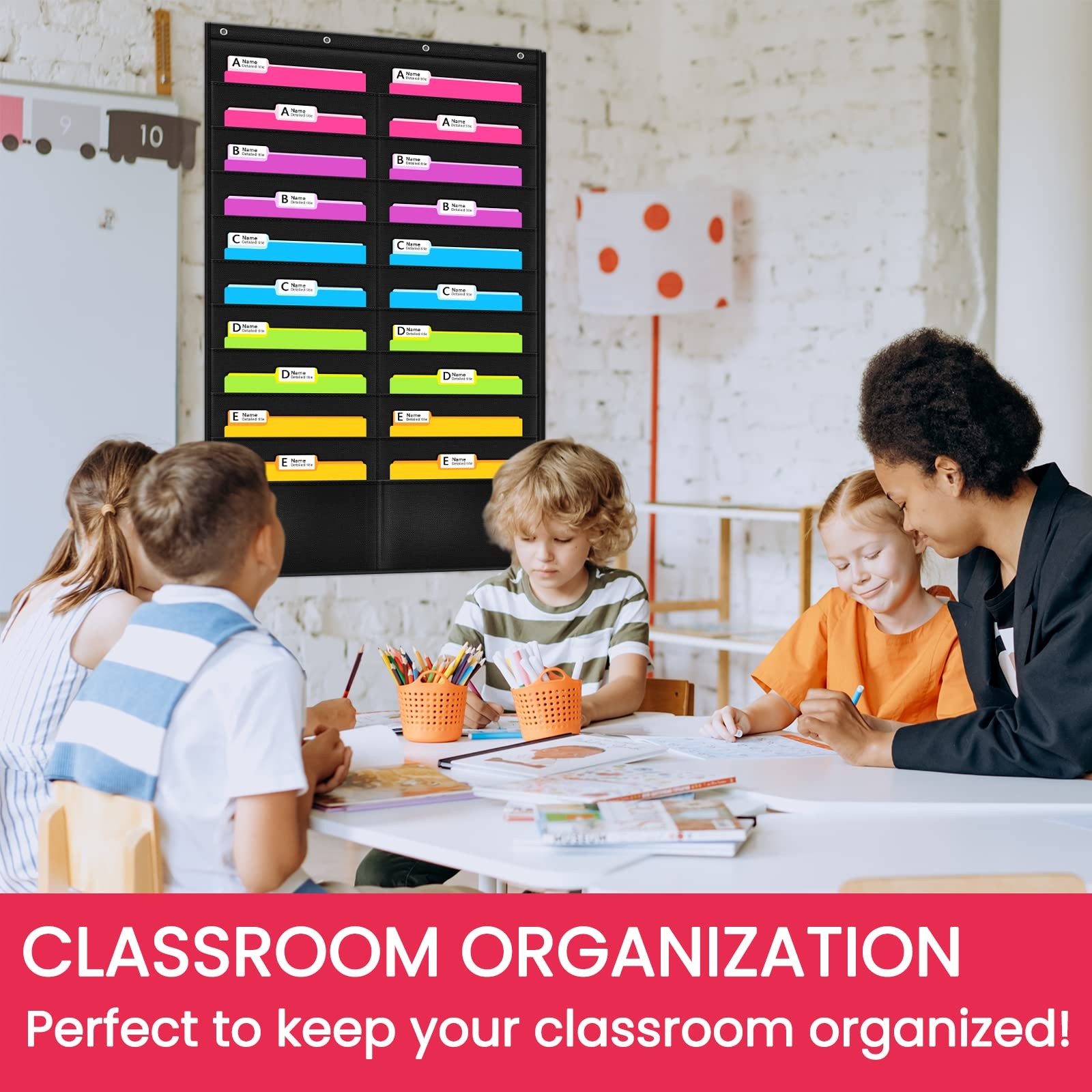 Godery Folder Pocket Chart (Black), Cascading Wall Organizer 20 Pocket, Black