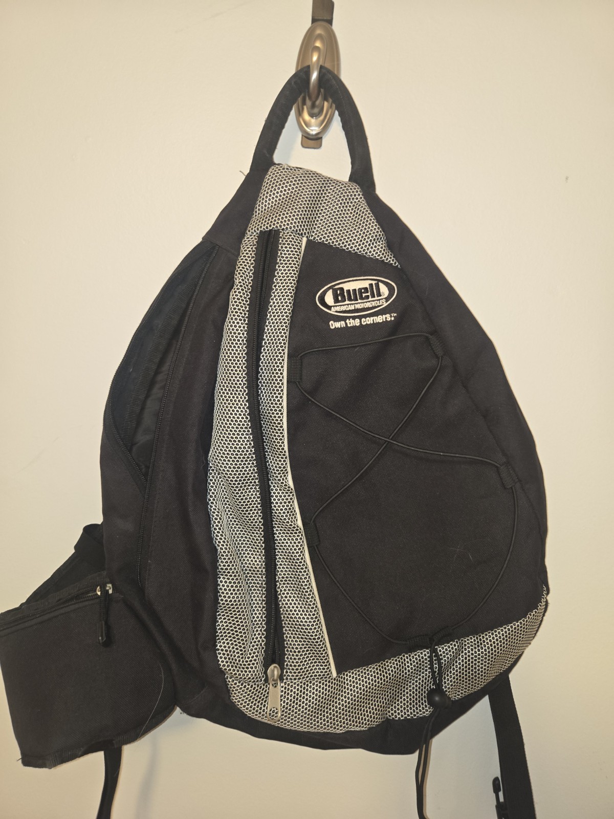 Buell American Motorcycles Black/Gray Sling Backpack One-Belt Zip Hiking